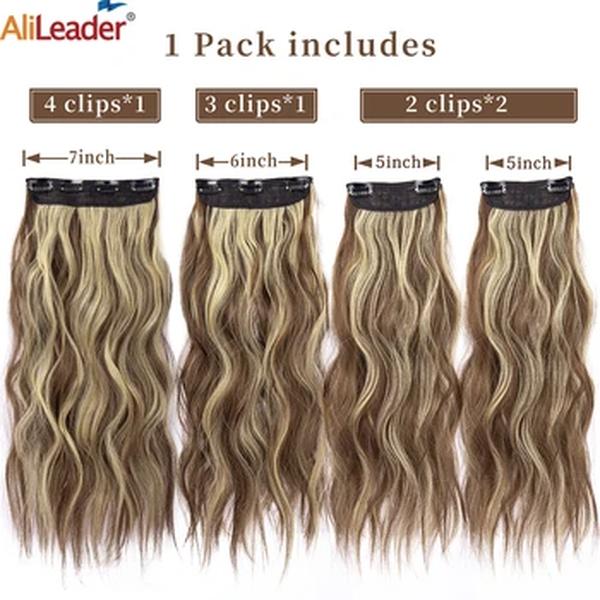 Longo ondulado sintético clip-in extensões de cabelo para mulheres, hairpieces grossos, cabeça cheia, hairpieces ombre, 20 ", 4pcs por conjunto