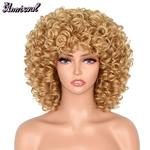 ANNISOUL-Perucas Curly Afro Kinky de Cabelo Curto com Franja para Mulheres Negras, Cabelo Sintético Fofo, Cosplay Loiro Castanho Africano, Perucas Naturais