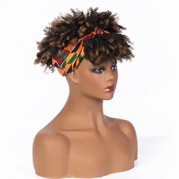 Cabelo africano Banda Peruca, Gradual Marrom Escuro, Pequenas Perucas Encaracoladas, Headcover Afro Kinky Cabelos