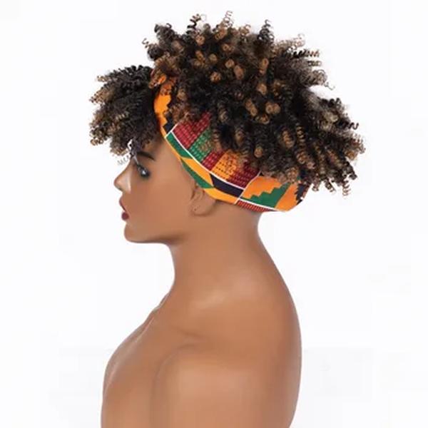 Cabelo africano Banda Peruca, Gradual Marrom Escuro, Pequenas Perucas Encaracoladas, Headcover Afro Kinky Cabelos