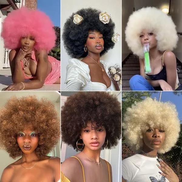 Peruca afro e encaracolada com Franja para mulheres negras, perucas de cabelo curto fofo, Ombre sintético, cosplay sem cola, marrom natural, preto, rosa