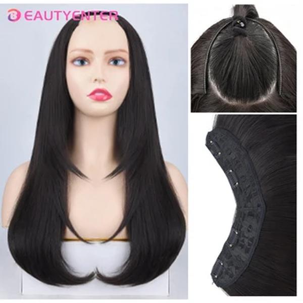 BELEZA-Extensão Do Cabelo Em Forma De U Para As Mulheres, Cabelo Sintético, Longo Clipe Reto, Extensões De Cabelo, Cabelo Falso, Cabelo Preto Pieces, Ren