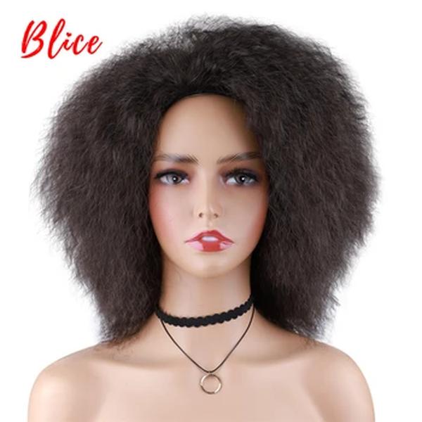 Blice-Kinky Straight Kanekalon perucas sintéticas para mulheres negras, resistente ao calor, afro-americano, peruca completa, curto, 6"