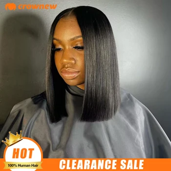 Straight Lace Frontal Bob Perucas, Cabelo Humano, Glueless, HD, Transparente, 13x4