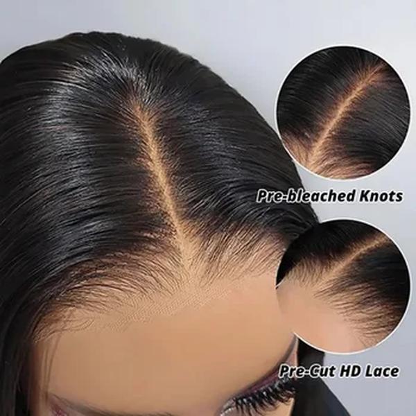 Osso Straight Glueless peruca de cabelo humano, transparente pré corte Lace Encerramento, 4x6 brasileiro, pronto para vestir, HD Lace Front Perucas, 5x5 HD