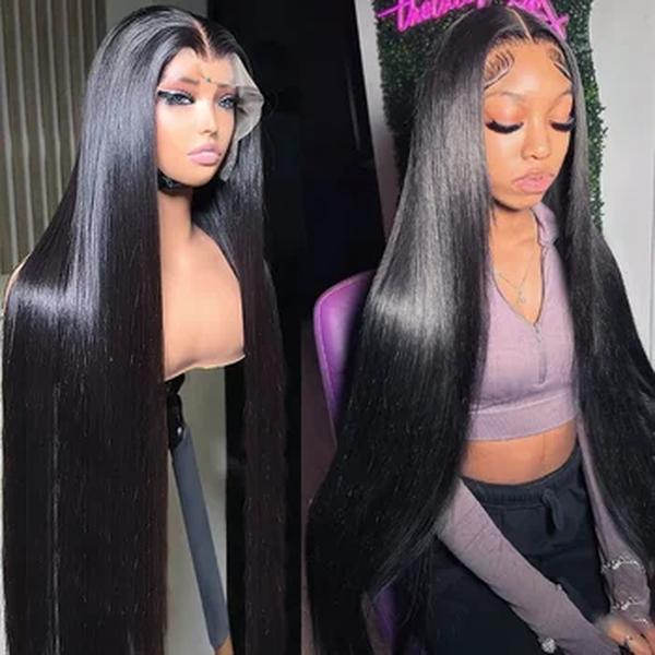 Bone Straight Lace Front Wig para mulheres, 360 Full Lace, perucas de cabelo humano, cabelo brasileiro, HD Lace Frontal Wig, 40 Polegada