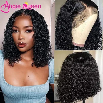 Onda Profunda Brasileira Bob Peruca, Lace Frontal Peruca, Cabelo Humano, Linha Fina Natural, Encerramento Curto Encaracolado, Cabelo do Bebê Pré-arrancado, 13x4