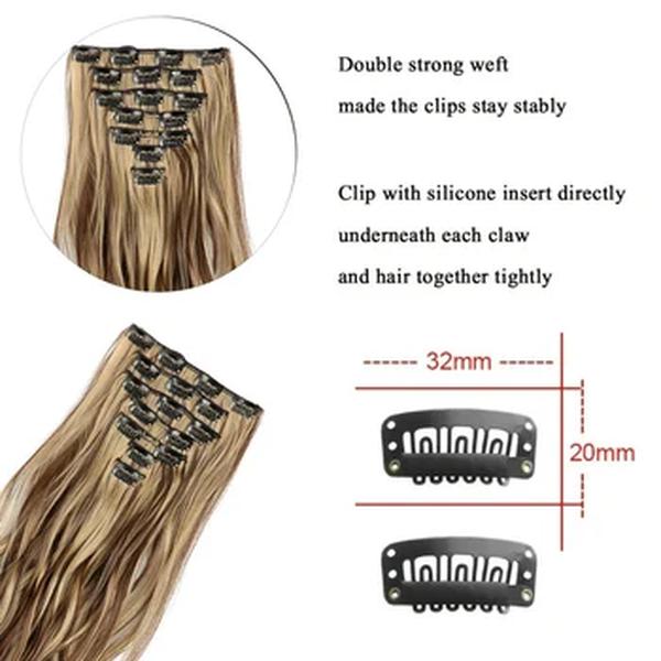 Clipe sintético em extensões de cabelo para mulheres, macio, longo, ondulado, 22 ", grosso, peruca, destaque, 7pcs