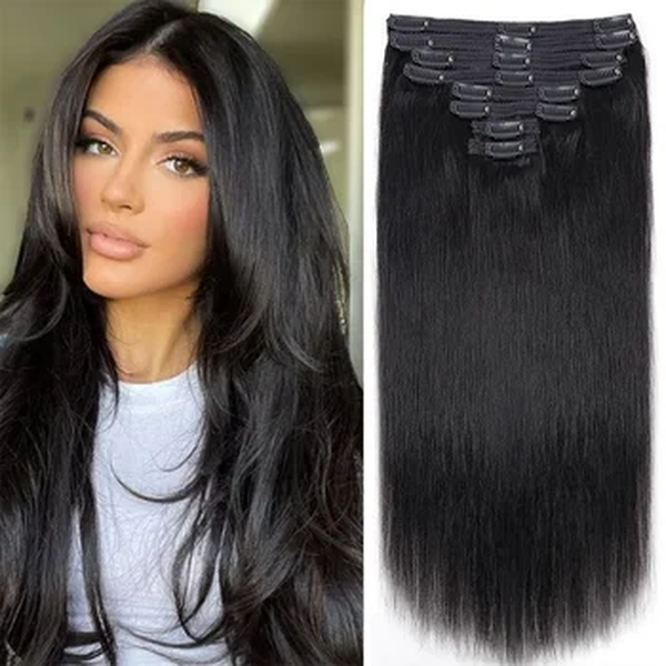 Extensões de cabelo reto para mulheres, extensões de cabelo com grampo, Double Weft Virgin, 100% cabelo humano, cor preta natural, 18 clipes, 120g, por conjunto