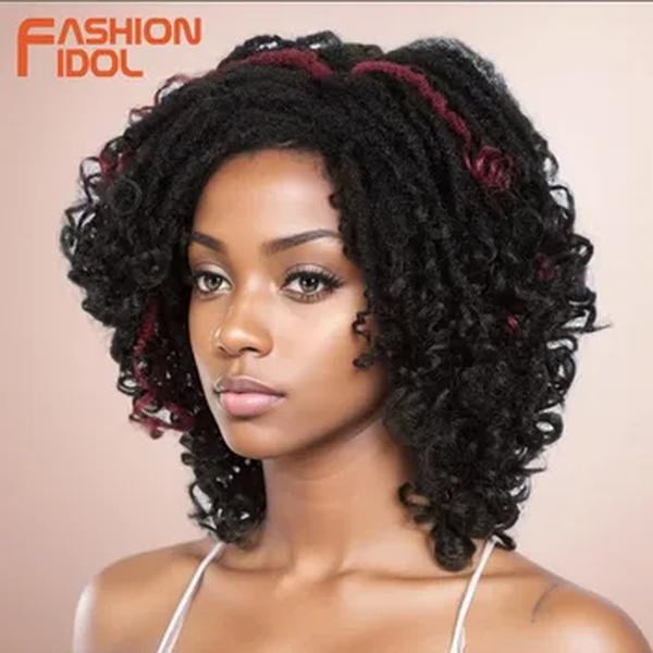 FASHION IDOL-Afro Kinky peruca sintética encaracolada para mulheres negras, não-laço Dreadlock, cabelo grande, curto Bob peruca, 14"