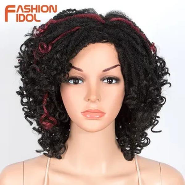 FASHION IDOL-Afro Kinky peruca sintética encaracolada para mulheres negras, não-laço Dreadlock, cabelo grande, curto Bob peruca, 14"