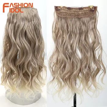 MODA IDOL-Clipe Invisível Em Extensões De Cabelo, Tecer Cabelo Sintético, Ombre Loira, 1 Peça Hairpiece, Linha De Peixe, 20 ", Falso