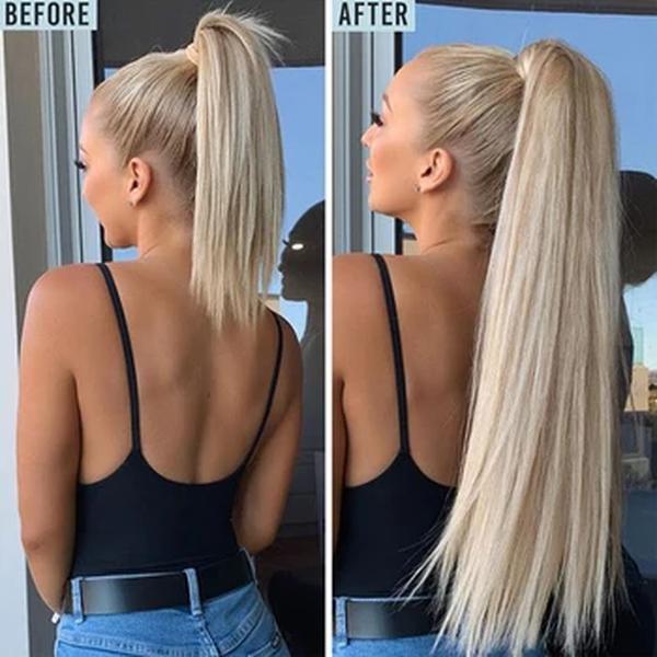 Grampo reto longo das extensões do cabelo do ponytial 22 Polegada sintético em hairpieces preto loira envoltório em torno de extensões do cabelo do rabo de cavalo