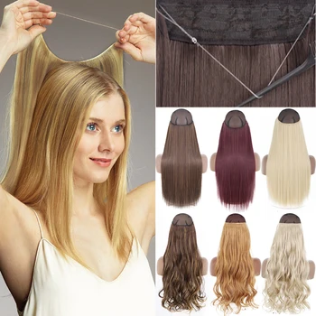 MERISIHAIR-Sintético No Clip Extensões De Cabelo Invisible Wire, Liso, Preto, Loiro, Chicote Falso, 1 Pc