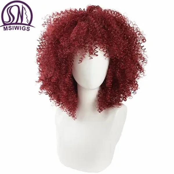 Msiwigs-Perucas sintéticas encaracoladas vermelhas para mulheres negras, peruca afro curta americana, cosplay, resistente ao calor