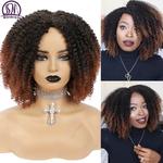 Msiwigs-Perucas Curly Afro Kinky Curly para Mulheres, Parte Média Sintética, Cabelos Naturais, Preto para Festa Diária com Clipes, Castanho Ombre