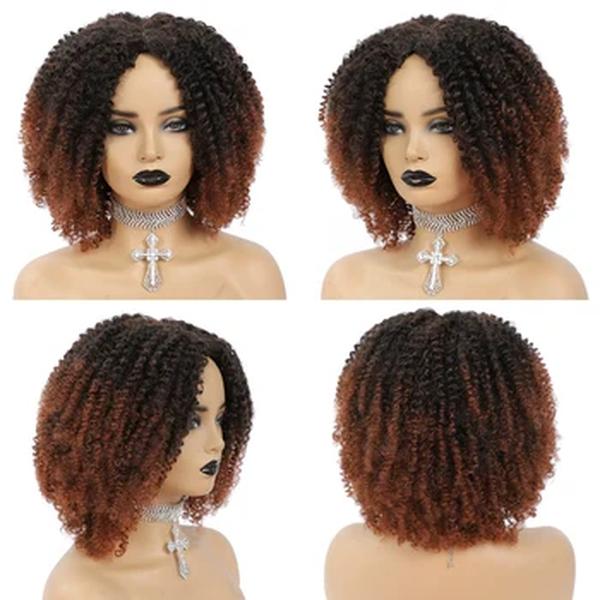 Msiwigs-Perucas Curly Afro Kinky Curly para Mulheres, Parte Média Sintética, Cabelos Naturais, Preto para Festa Diária com Clipes, Castanho Ombre