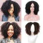 Msiwigs-Perucas Curly Afro Kinky Curly para Mulheres, Parte Média Sintética, Cabelos Naturais, Preto para Festa Diária com Clipes, Castanho Ombre