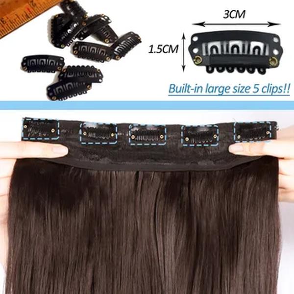 NICESY-Extensão do cabelo ondulado longo sintético, Hairpieces resistente ao calor, 5 Clip em penteados, marrom e preto, 22in, 32in