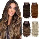 SARLA-Clipe Ondulado Longo Em Extensões De Cabelo Para Mulheres, Hairpiece Sintético, Grosso, Cabelo Falso Natural, Marrom, Loiro, Preto, 22 ", Conjunto De 4Pc