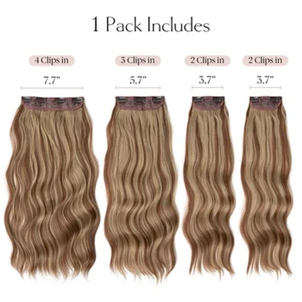 SARLA-Clipe Ondulado Longo Em Extensões De Cabelo Para Mulheres, Hairpiece Sintético, Grosso, Cabelo Falso Natural, Marrom, Loiro, Preto, 22 ", Conjunto De 4Pc