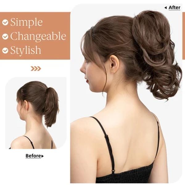 SARLA-Clipe Sintético Em Extensões De Rabo De Cavalo Hairpiece, Premium Bun De Cabelo, Loiro Falso, Natural Pigtail Falso, Garra DIY, P026