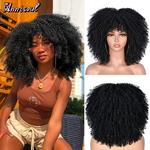 Curto Afro Kinky Curly Peruca Com Bangs Para As Mulheres Negras Sintético Natural Loira Cosplay Perucas Glueless Alta Temperatura Do Cabelo