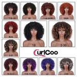 Perucas encaracoladas afro curto com franja para as mulheres negras sintético ombre cabelo natural resistente ao calor marrom cosplay destaque perucas