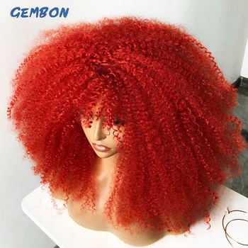 GEMBON-Peruca Curly Afro Kinky com Franja para Mulheres Negras, Cosplay Sintético Solto, Perucas Naturais Fofas, Castanho Escuro, 18"