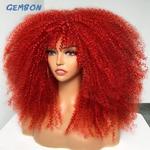 GEMBON-Peruca Curly Afro Kinky com Franja para Mulheres Negras, Cosplay Sintético Solto, Perucas Naturais Fofas, Castanho Escuro, 18"