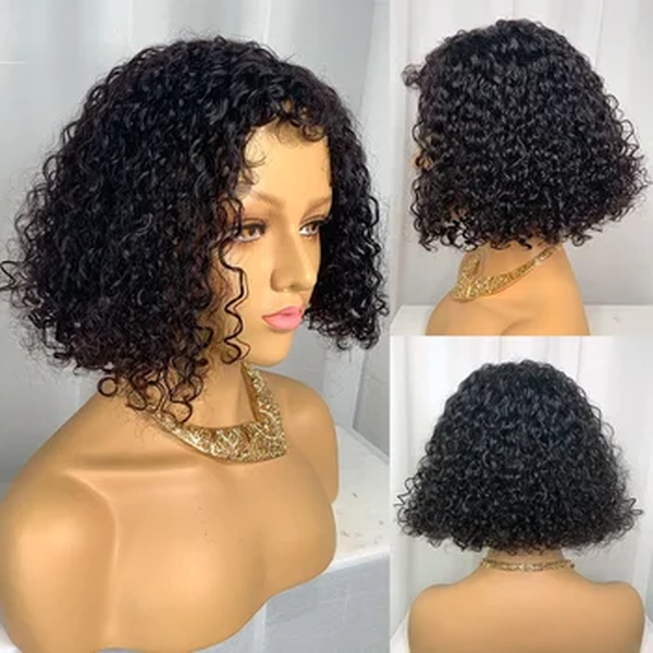 Curto encaracolado Bob peruca dianteira do laço para mulheres negras, cabelo humano, 13x4 Full Lace Frontal, Jerry