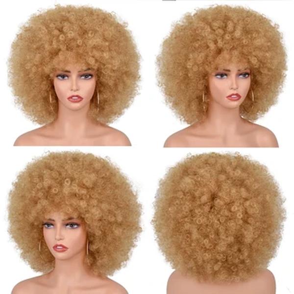 Curto Sintético Afro Perucas Para As Mulheres Negras Africano Preto Rosa Fluffy Cosplay Suave Cabelo Natural Afro Kinky Peruca Encaracolado Com Franja