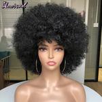 Curto Sintético Afro Perucas Para As Mulheres Negras Africano Preto Rosa Fluffy Cosplay Suave Cabelo Natural Afro Kinky Peruca Encaracolado Com Franja