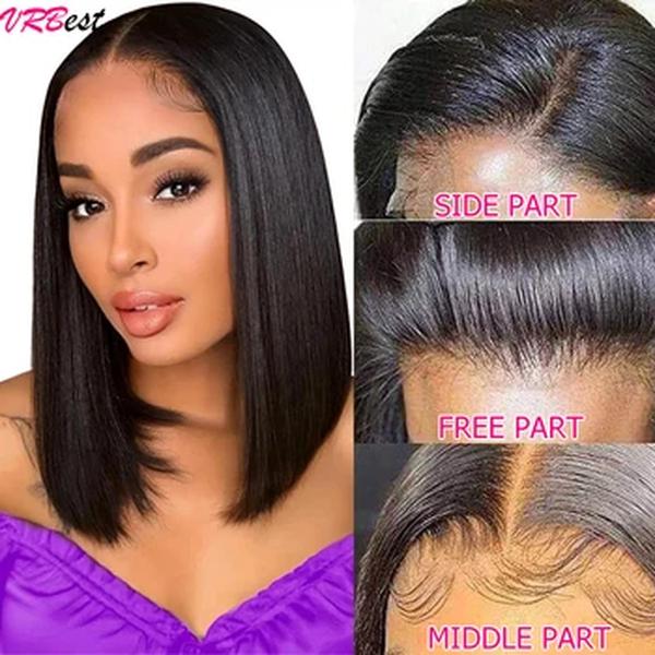 Peruca Bob Reta para Mulheres, HD Transparent Full Lace Front, Cabelo Humano Glueless