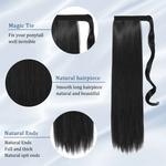 Extensões de rabo de cavalo reto sintético para mulheres e meninas, peça de cabelo, envoltório, marrom médio, hairpieces