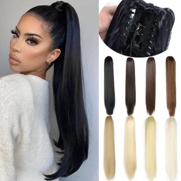 24 polegada sintético garra clipe em linha reta rabo de cavalo extensão do cabelo rabo de cavalo cabelo extensão para mulheres pônei cauda hairpiece