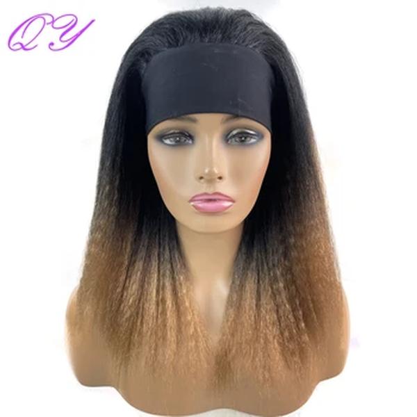 Sintético Africano Direto Headband Perucas para Mulheres, Preto Natural, Comprimento Médio, Penteado, Afro, Yaki, Kinky, Diário, Cabelo Feminino