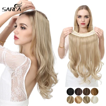 Sintético nenhumas extensões do cabelo da onda do grampo, parte falsa do cabelo de Ombre, preto natural, louro, rosa, hairpiece falso, linha de peixe, 1 PC