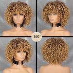 WERD Curly Afro Loira Peruca Com Franja Comprimento do Ombro Perucas Afro Kinkys Perucas Sintéticas Encaracolado Peruca Completa Para Mulheres Negras