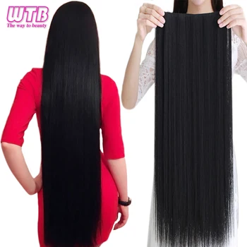 Wtb sintético 100cm 5 clipe na extensão do cabelo resistente ao calor longo reto preto falso peruca para as mulheres natural cabelo falso 5 siz