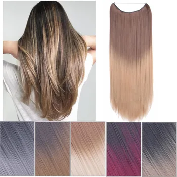 Extensão De Cabelo De Corda Sintética Para Mulheres, Sem Clipes, Sem Cola, Longo Liso, Extensões De Cabelo Invisíveis, Cor Ombre, Hairpiece