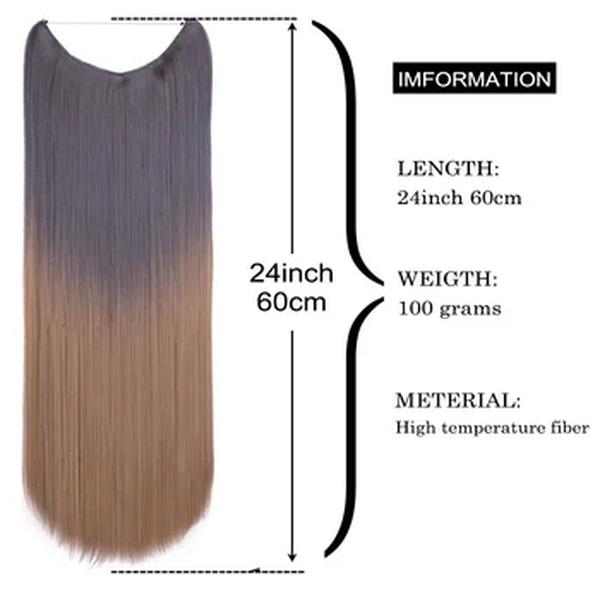 Extensão De Cabelo De Corda Sintética Para Mulheres, Sem Clipes, Sem Cola, Longo Liso, Extensões De Cabelo Invisíveis, Cor Ombre, Hairpiece