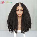 X-TRESS-Peruca Afro Curly V Part para Mulheres Negras, Kinky Straight com Pontas Encaracoladas, Glueless, Sem Deixar de Fora, Clip em Metade Perucas Sintéticas