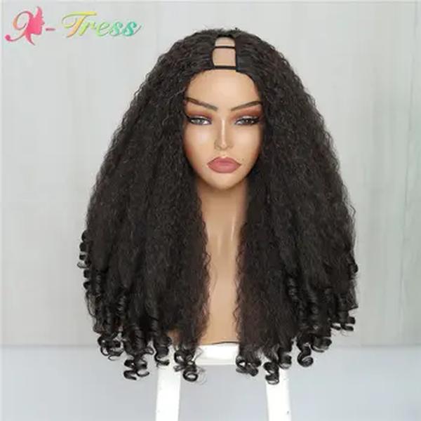 X-TRESS-Peruca Afro Curly V Part para Mulheres Negras, Kinky Straight com Pontas Encaracoladas, Glueless, Sem Deixar de Fora, Clip em Metade Perucas Sintéticas