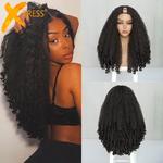 X-TRESS-Peruca Afro Curly V Part com Cachos Bouncy para Mulheres, Cabelo Sintético Kinky, Liso, Sem Cola, Sem Deixar de Fora, Clip ao Meio