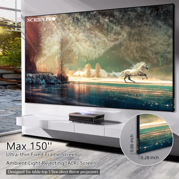 Tela do projetor ALR com moldura, prisma em T, rejeição da luz ambiente, projeção de vídeo UST, cristal cinza, 100 "-150", 4K, Novo, 2023