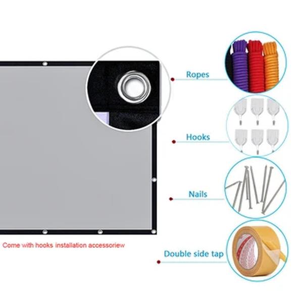 MIXITO-Tela de projeção anti-luz com furo, tela do projetor portátil, borda preta, cinza, ao ar livre, casa, escritório, 16:9, 30-133 Polegada