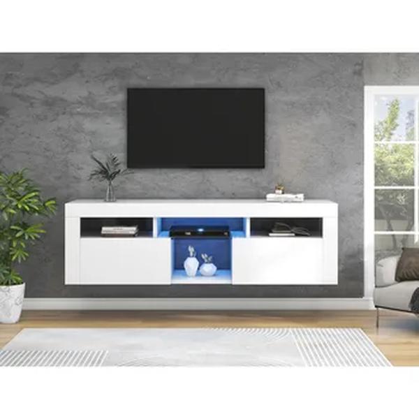 High Gloss TV Panel em branco com iluminação LED, moderno, 140 cm