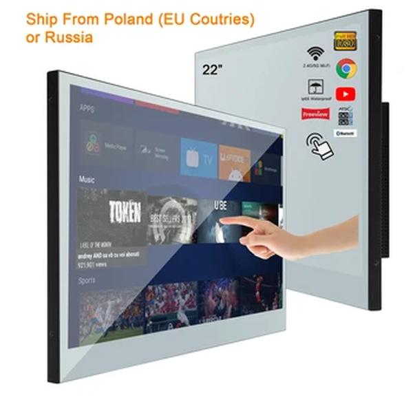 Souria-Smart Touchscreen LED TV para Banheiro, Impermeável, Android, WiFi, Bluetooth, ATSC, DVB, Publicidade, 22"