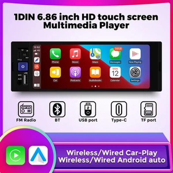 1DIN MP5 6.86-Polegada Rádio Do Carro Para Universal Reprodutor de vídeo multimídia HD Touch Suporte Carplay Sem Fio Android AUTO AUX USB SWC BT